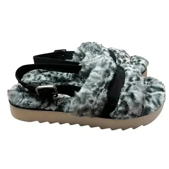 Koolaburra by Ugg Fuzz'd Out Womens 9 Fuax Fur Cheetah Slingback Sandals Multi - Picture 3 of 8
